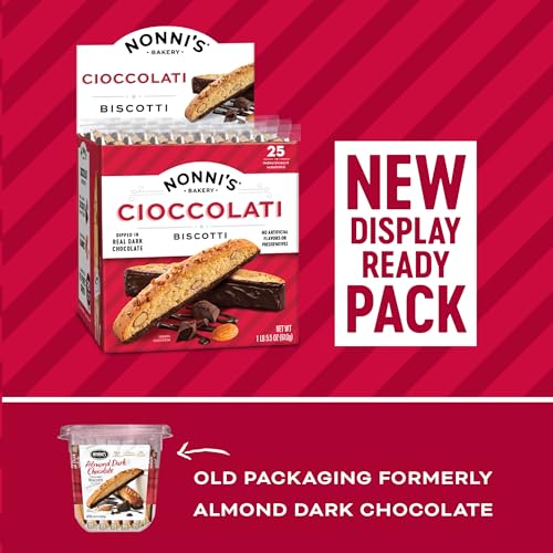 Nonni's Cioccolati Dark Chocolate Almond Biscotti Cookies – Individually Wrapped Italian Coffee Snack, Crunchy Twice-Baked, 21.5 oz Carton - Image 3