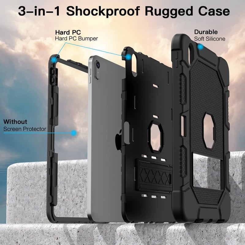 Azzsy Case for iPad A16 11th Generation 11 Inch 2025 / iPad 10th Generation 10.9 Inch 2022, [Built-in Pencil Holder] Heavy Duty Shockproof Rugged Protective Case, Black - Image 5