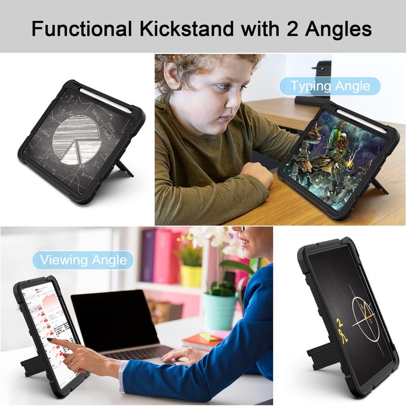 Azzsy Case for iPad A16 11th Generation 11 Inch 2025 / iPad 10th Generation 10.9 Inch 2022, [Built-in Pencil Holder] Heavy Duty Shockproof Rugged Protective Case, Black - Image 3