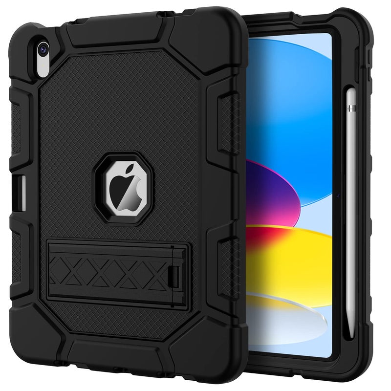 Azzsy Case for iPad A16 11th Generation 11 Inch 2025 / iPad 10th Generation 10.9 Inch 2022, [Built-in Pencil Holder] Heavy Duty Shockproof Rugged Protective Case, Black - Image 1