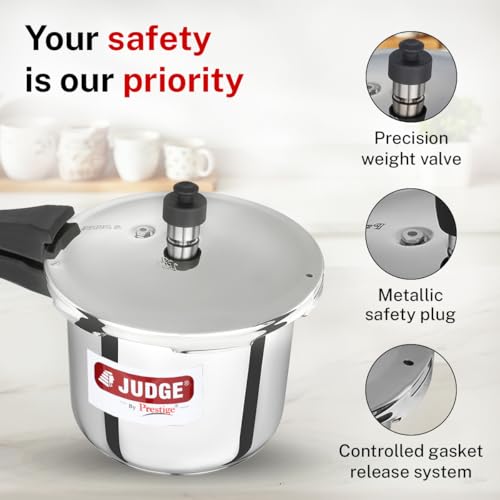 Judge By Prestige Ace Stainless Steel Outer Lid Pressure Cooker 3Liters|Induction and Gas Stove Compatible - Image 5