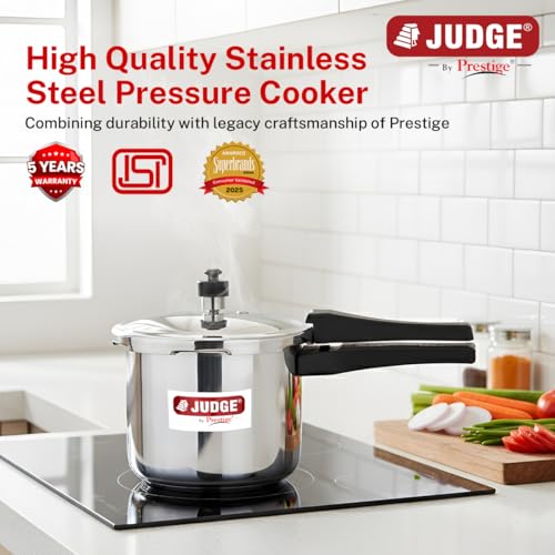 Judge By Prestige Ace Stainless Steel Outer Lid Pressure Cooker 3Liters|Induction and Gas Stove Compatible - Image 2