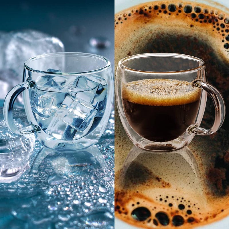 Stylusella Double Wall Glass Espresso Cups 5oz/150ml, A set of 2, Thermo Insulated Borosilicate Glass Cups with Handle - Image 4