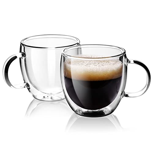 Stylusella Double Wall Glass Espresso Cups 5oz/150ml, A set of 2, Thermo Insulated Borosilicate Glass Cups with Handle - Image 1