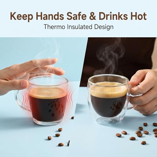 Stylusella Double Wall Glass Espresso Cups 5oz/150ml, A set of 2, Thermo Insulated Borosilicate Glass Cups with Handle - Image 5