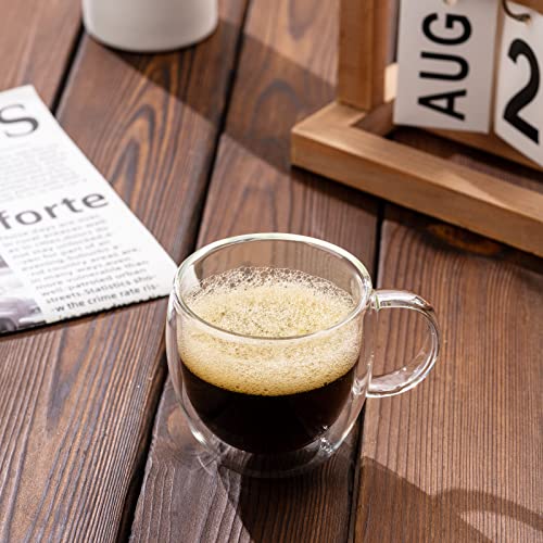 Stylusella Double Wall Glass Espresso Cups 5oz/150ml, A set of 2, Thermo Insulated Borosilicate Glass Cups with Handle - Image 3