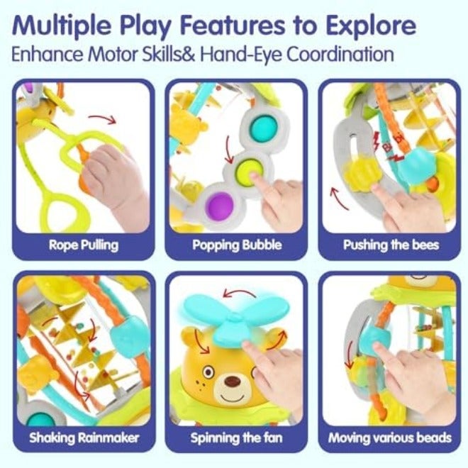 HOLA Shake & Pull Busy Ball - Interactive Toy for Toddlers 6M+, Develops Fine Motor Skills, Hand-Eye Coordination, Sensory Perception with Bubble Popping, Bead Spinning, Pulling & Shaking  Activities - Image 5