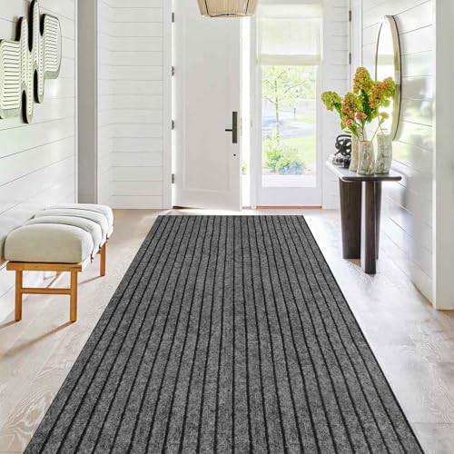 PENFHF Runner Rug 2 ft x6 ft, Outdoor/Indoor Rug with Rubber Backing Non Slip for Hallway, Kitchen, Patio, Laundry, RV, Entryway, Garage, Bathroom, Area Rug Carpet, Grey Strip, Customizablees - Image 1