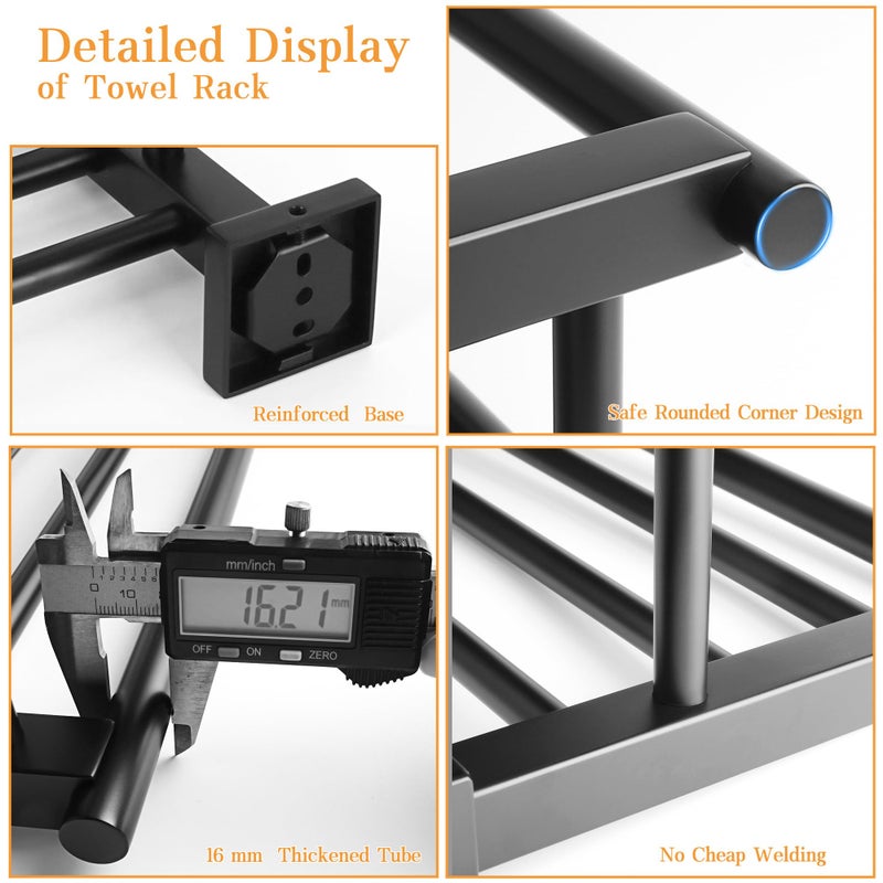 Alise Towel Rack for Bathroom Wall Mount,Double Towel Bars for Bathroom,28 Inch Bathroom Towel Holder Double Towel Bars with Shelf,SUS304 Stainless Steel Towel Hanger for Bathroom Walls,Matte Black - Image 4