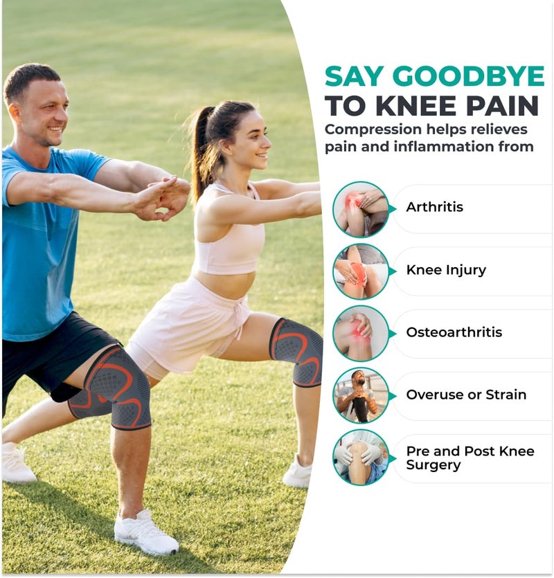 Modvel دعامة ضغط للركبة من مودفيل للنساء والرجال، عبوة من 2 دعامة للركبة لتخفيف آلام الركبة أثناء الجري، غلاف ضغط لدعم الركبة، دعائم رياضية للركبة لتمزق الغضروف، تمزق الرباط الصليبي الأمامي وآلام التهاب المفاصل - Image 2