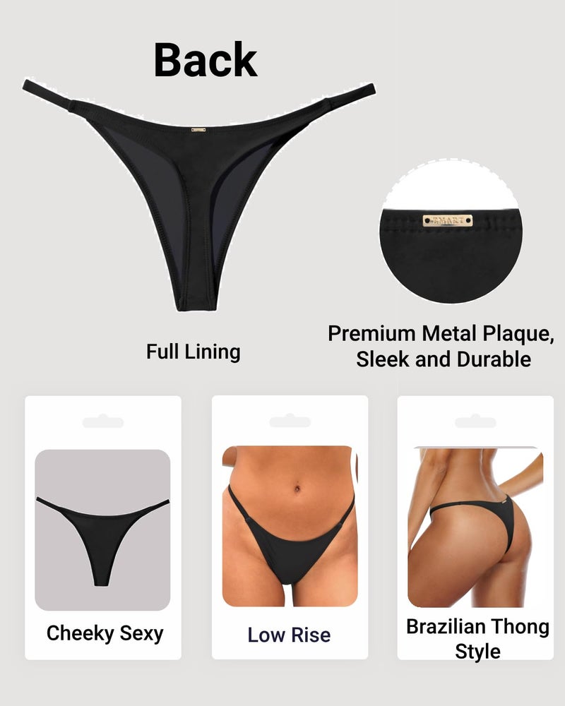 Zmart Women Thong Bikini Bottoms 1 Pack G String Sexy Low Waist Swimsuit Bottom Brazilian Cheeky Bathing Suit Bottoms Black M - Image 4