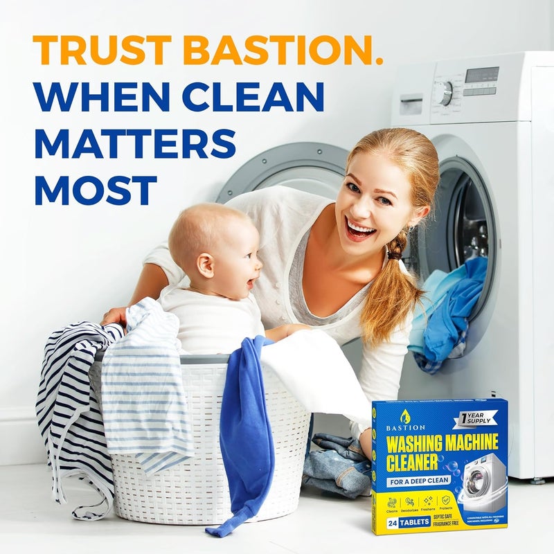 Bastion Washing Machine Cleaner Tablets 24 pack Powerful Descaler -Deep Cleaning for HE Front Loader & Top Load Washer Septic Safe Eco-Friendly Deodorizer Clean Drum & Laundry Tub Seal- Year's Supply Big & small space compatible - Image 2