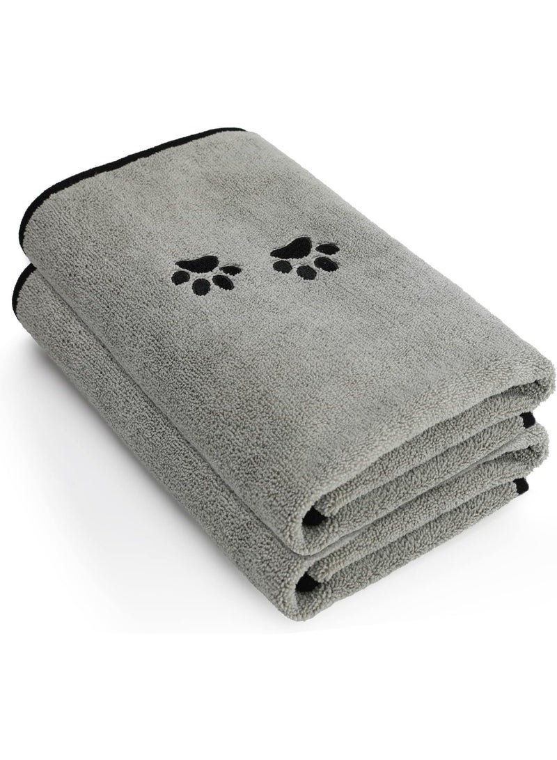 2Pieces Microfiber Pet Bath Towel Dog Towel.Dog Towel Soft Absorbent Drying for Small Medium Large Dogs and Cats with Great for Bathing and Grooming (35 x 20 Inch Grey) - Image 1