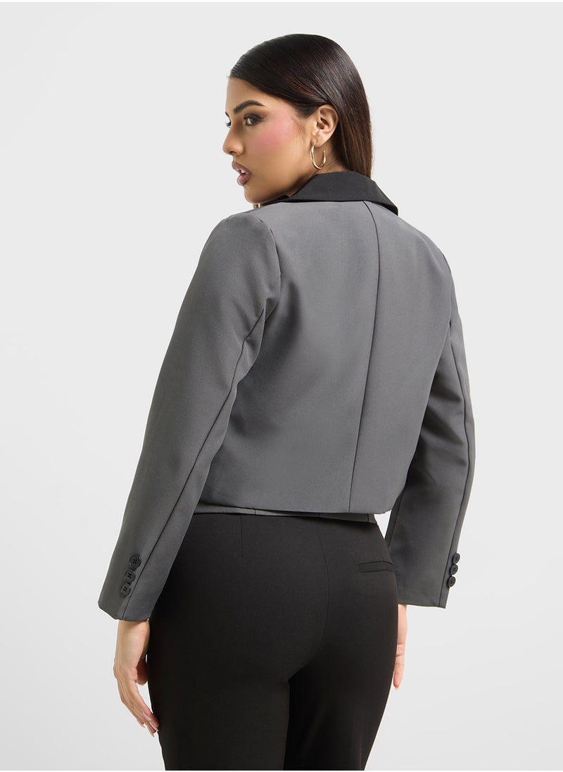 ELLA Cropped Blazer With Contrast Trim  - Image 2