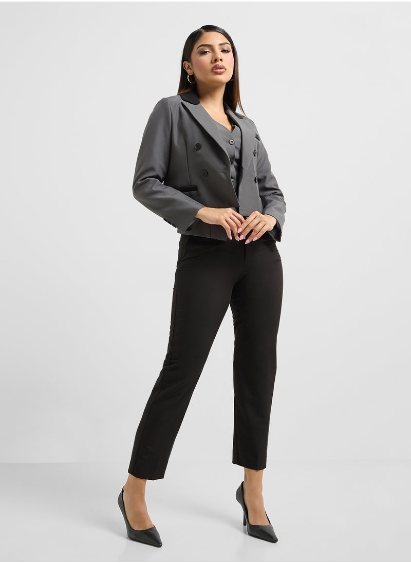 ELLA Cropped Blazer With Contrast Trim  - Image 4