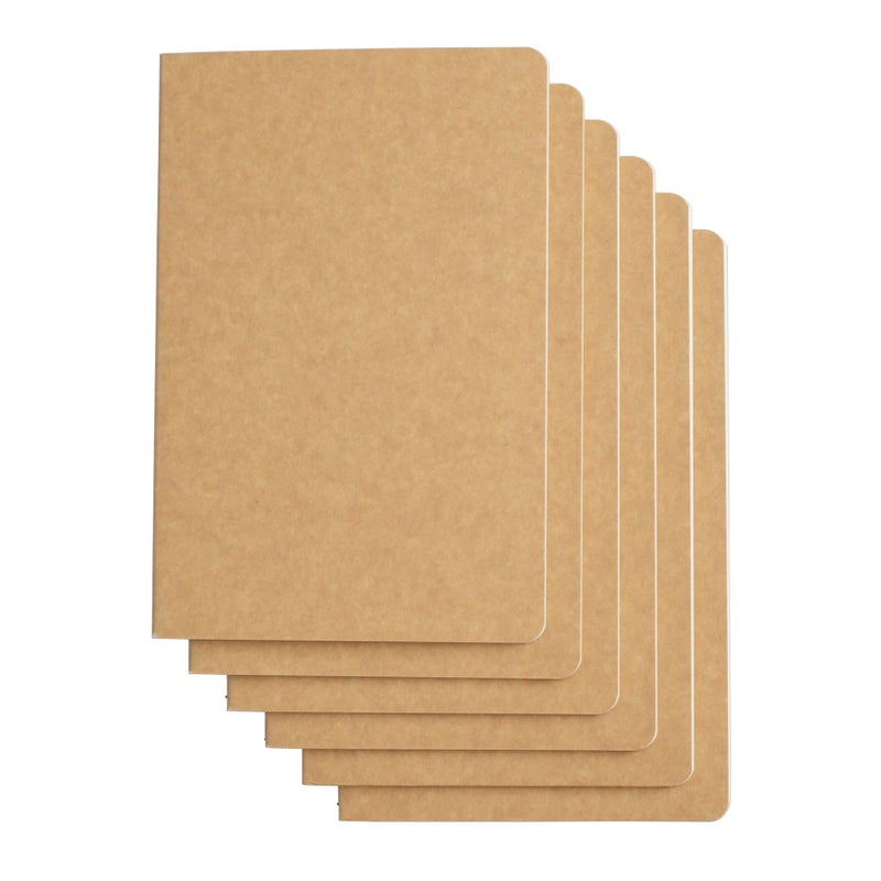 TWONE Travel Journal, 6 Pack Notebook Journal for Travelers Work School Writing Note Taking Kraft Brown Soft Cover A5 Notebooks 5.5â€ x 8.3â€, 60 Blank Pages, 30 Sheets - Image 1