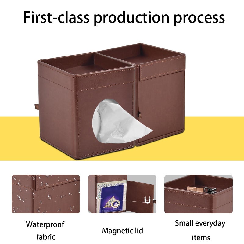 XNONE Tissue Box Cover Square Tissue Box Holder PU Leather Facial Tissues Organizer with Storage Tray for Bathroom Vanity Bedroom Office Car,Stylish Napkin Caddy Decorative Organizer (Brown) - Image 5