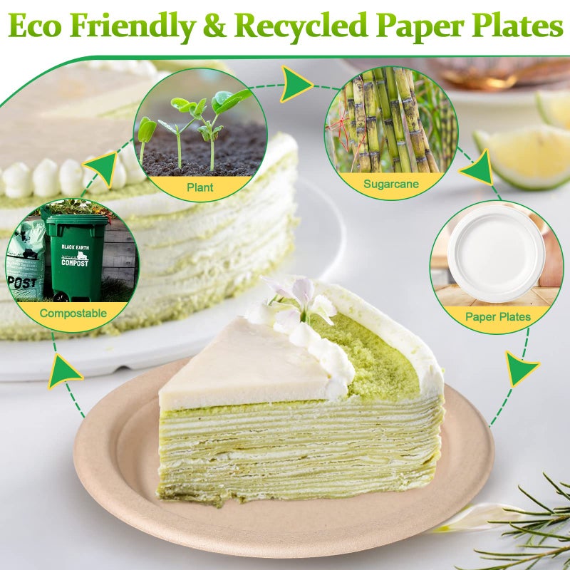 Greconv Compostable Disposable Paper Plates - 6 Inch  100 Pack  Brown  Sturdy  Ideal for Dessert  Cake  Appetizer - Image 4