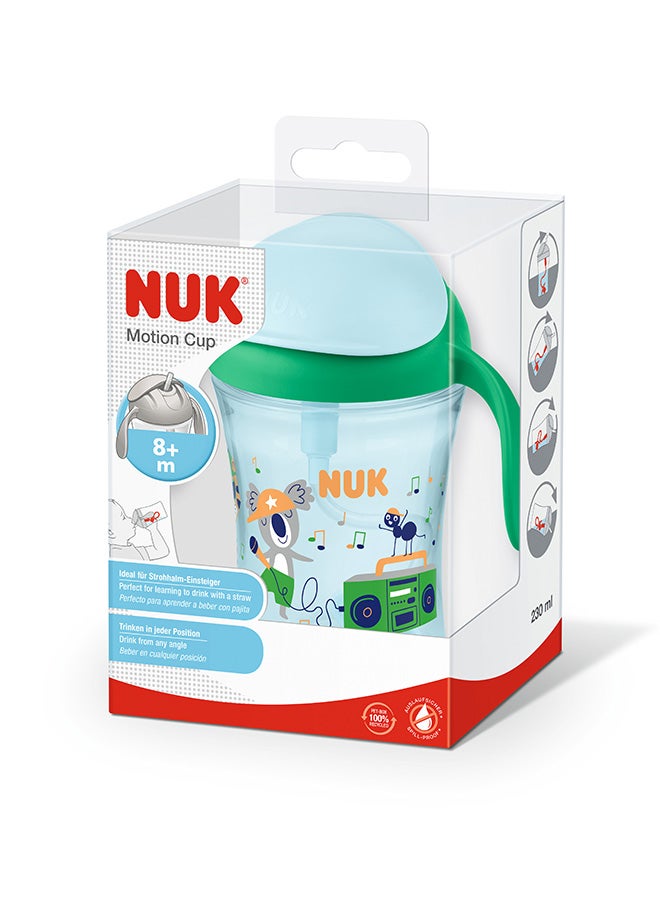 NUK Polypropylene Pp Motion Cup Learning Cup | 230 Ml | Leak-Proof, Soft Straw | Ergonomically Shaped Handles | 8+ Months | Bpa Free | Green - Image 1