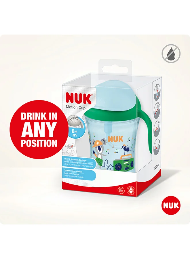 NUK Polypropylene Pp Motion Cup Learning Cup | 230 Ml | Leak-Proof, Soft Straw | Ergonomically Shaped Handles | 8+ Months | Bpa Free | Green