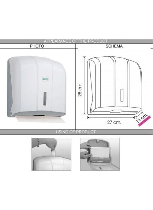 Vialli KH300 Z-Fold Paper Towel Dispenser Capacity 300 Towels (White)  - Image 2