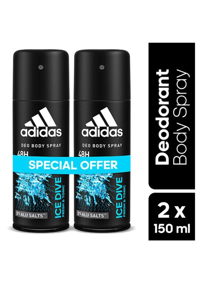 Adidas Ice Dive Deodorant Body Spray Black 2x150ml - Image 2