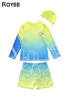 Royee Children's Little Dinosaur Swimsuit Long Sleeved One Piece Sun Proof Swimsuit With Hat For Height 70-120cm Boys  - Image 1