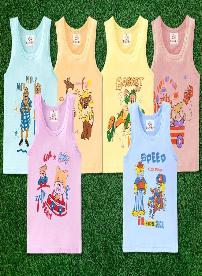 DEPURIKA Newborn Baby Soft Cotton Printed Regular Fit Multicoloured Innerwear Sleeveless Kids Vest Size 2-3 Years Boy's and Girl's Pack of 6 - Image 2