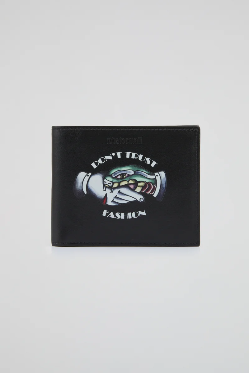 roberto cavalli Roberto Cavalli Don’t Trust Fashion Graphic Leather Wallet