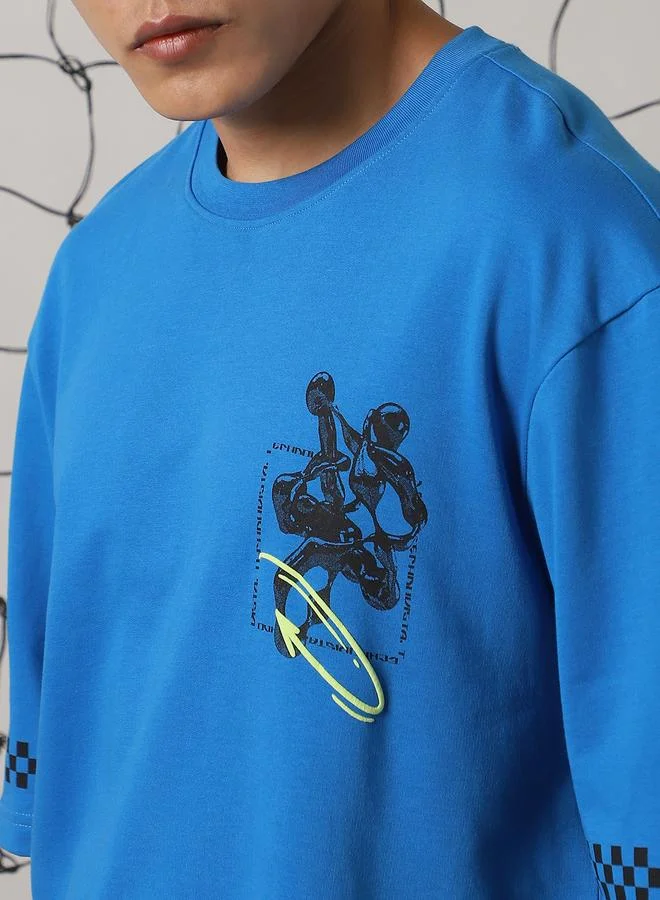 Hubberholme Men Futuristic Printed Oversized Fit T-Shirt