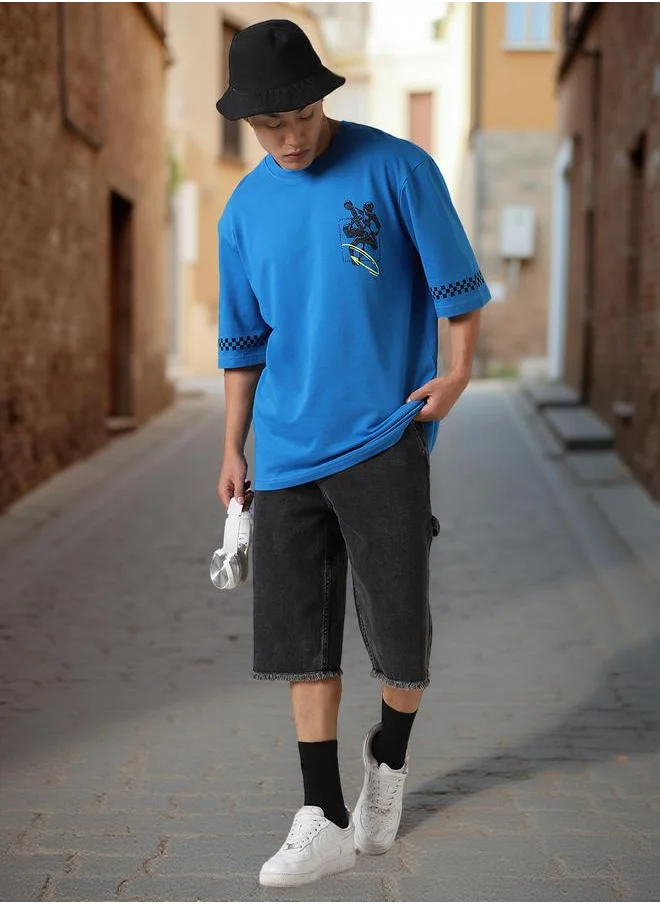 Hubberholme Men Futuristic Printed Oversized Fit T-shirt