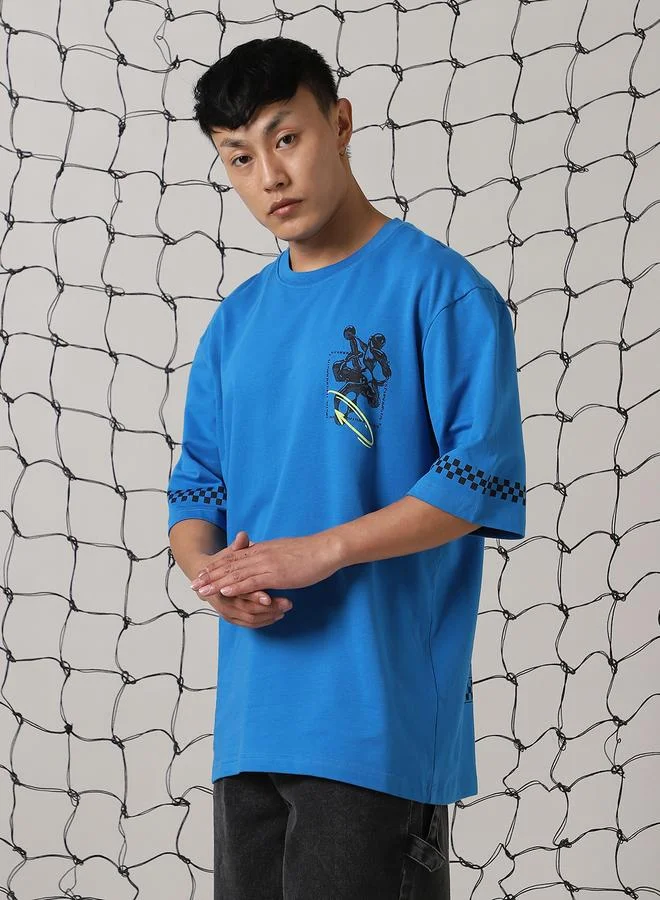Hubberholme Men Futuristic Printed Oversized Fit T-Shirt