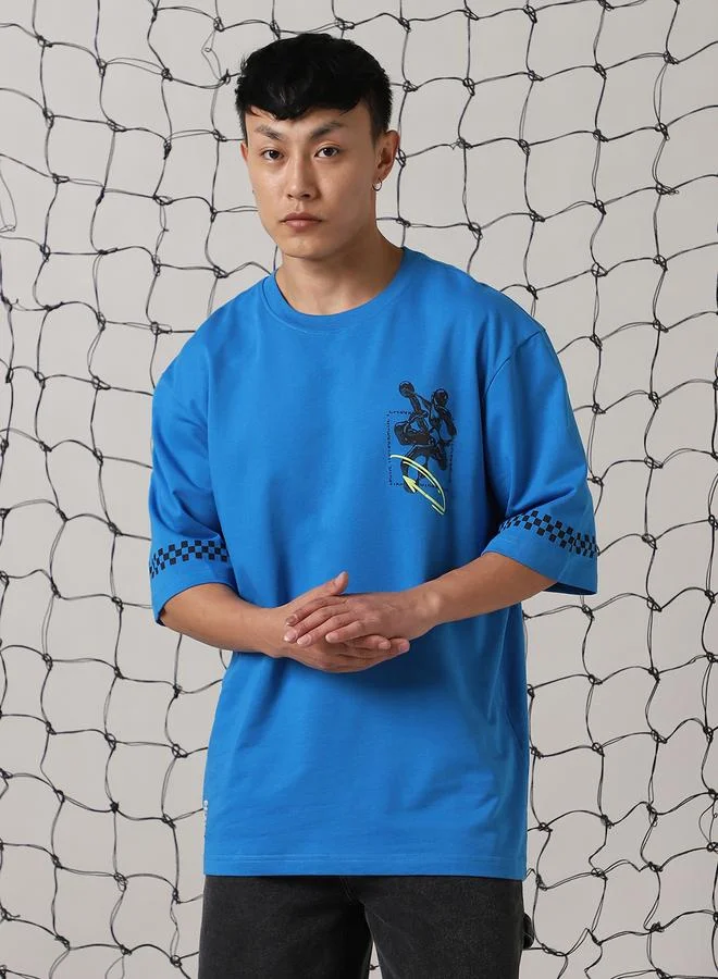 Hubberholme Men Futuristic Printed Oversized Fit T-Shirt
