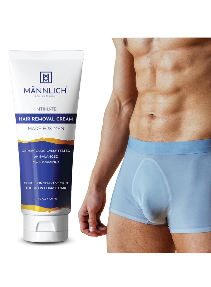 Mannlich Intimate/Private Hair Removal Cream for Men (100 ml) | Painless, Faster, Soothing for Unwanted Coarse Pubic Hair, Suitable For All Skin Types (Pack of 1) - Image 1