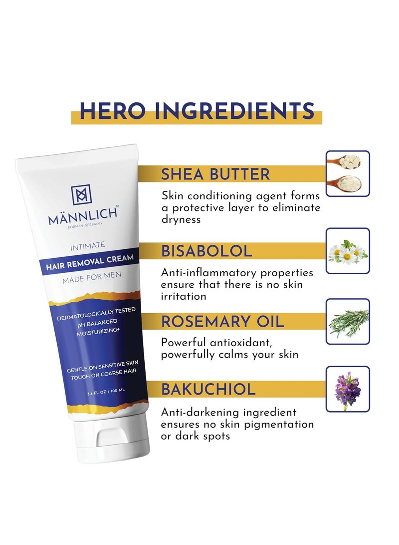 Mannlich Intimate/Private Hair Removal Cream for Men (100 ml) | Painless, Faster, Soothing for Unwanted Coarse Pubic Hair, Suitable For All Skin Types (Pack of 1) - Image 4