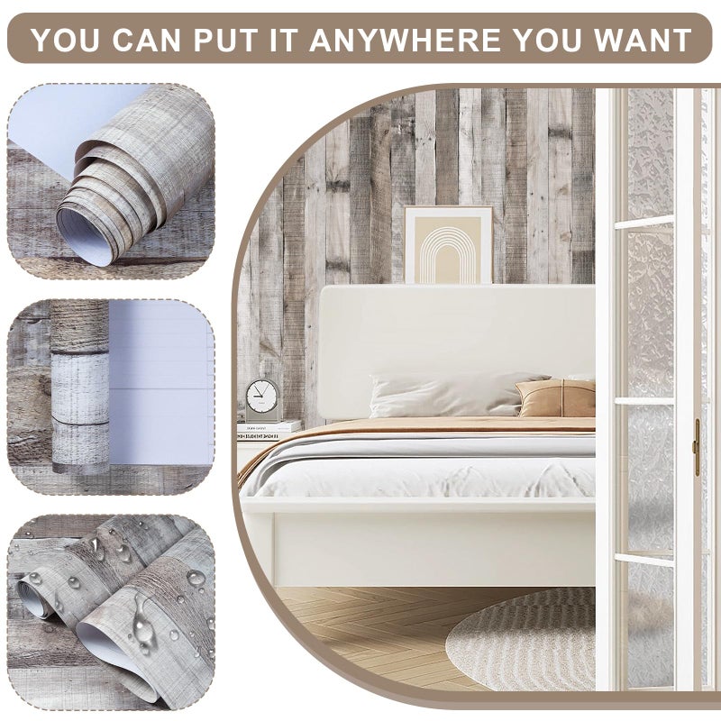 Qianglive Vintage Wood Wallpaper Rustic Wood Wallpaper Stick and Peel Self Adhesive Distressed Wood Look Wallpaper Vinyl Shelf Home Wood Panel Wall Paper Covering Film 17.3"Ã— 120" - Image 2