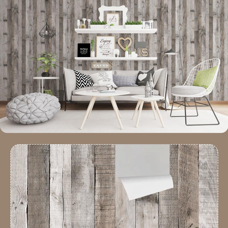 Qianglive Vintage Wood Wallpaper Rustic Wood Wallpaper Stick and Peel Self Adhesive Distressed Wood Look Wallpaper Vinyl Shelf Home Wood Panel Wall Paper Covering Film 17.3"Ã— 120" - Image 3