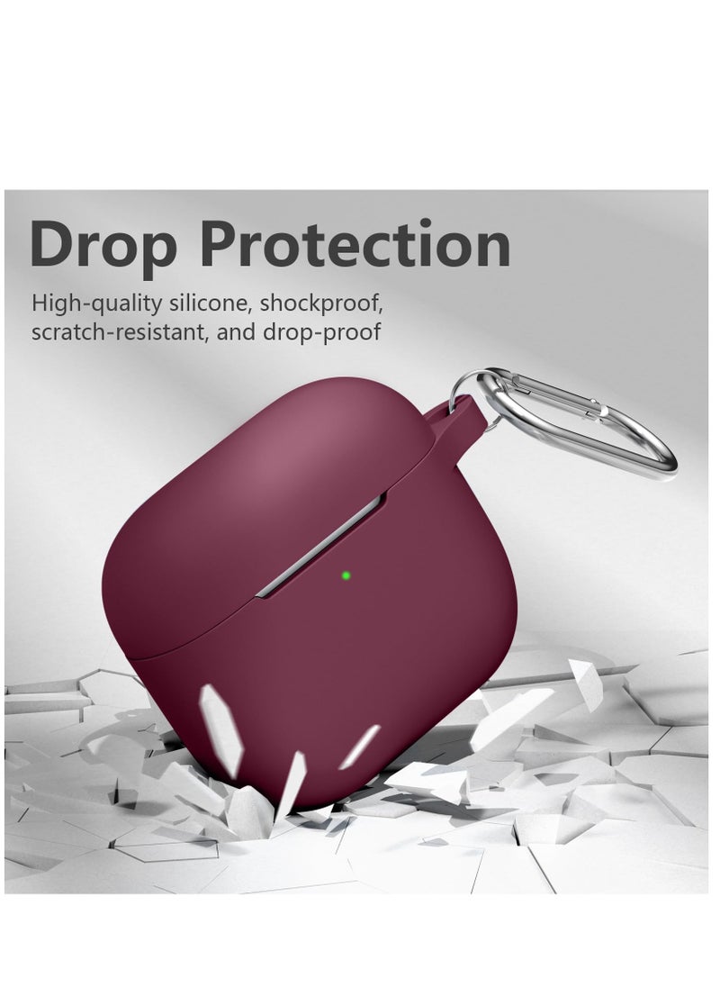 SZOXST - AirPods 4 Case Cover with Keychain Full Body Protective Shockproof Cute Soft Silicone Compatible with Airpods 4th Generation Case 2024 for Women Men Front LED Visible Burgundy Red - Image 1