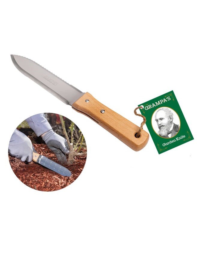 Grampa's Weeder Grampa's Garden Knife - Versatile 7" Hori Hori Garden Knife With Straight & Serrated Steel Blade. Heavy-Duty Garden Hand Tool For Weeding, Digging or Planting. Includes Protective Sheath. - Image 1