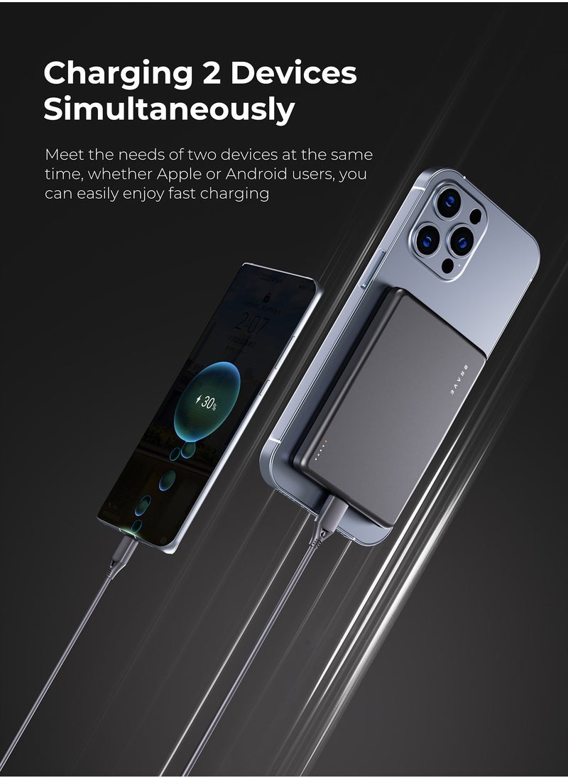Brave - 10000mAh Magnetic Wireless Power Bank, Portable Wireless Charger with 20W Fast Charging Stand, USB-C, MagSafe Compatible for iPhone 16/16 Plus/16 Pro/16 Pro Max, iPhone 15/14/13, Samsung S25/S24/S23/S22 and More, Compact and Slim Design for Power on the Go - Image 1