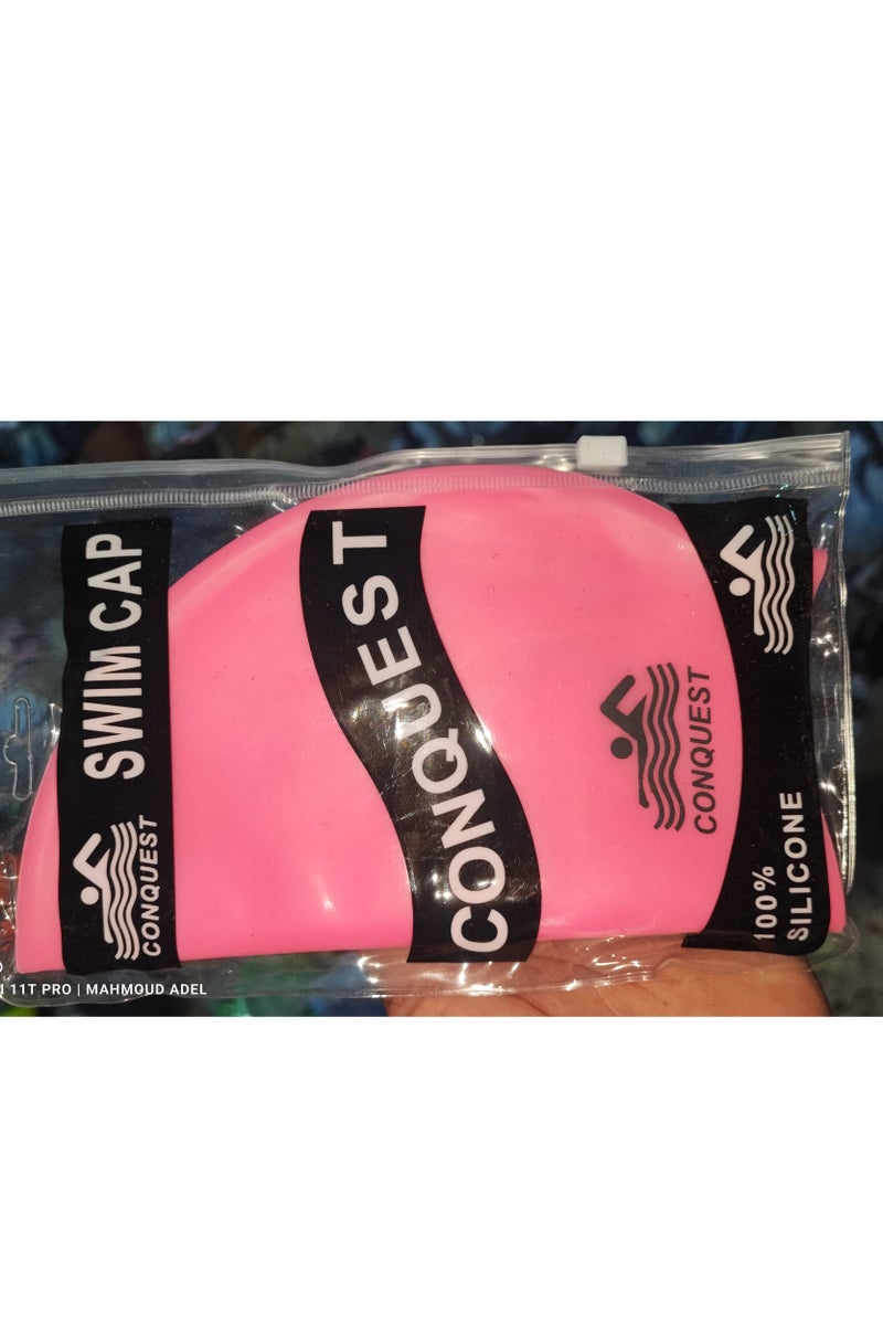كونكويست قبعة سباحة سيليكون مقاومة للماء من كونكويست بلون وردي أنيق – قبعة سباحة للرجال والنساء والأطفال – مرنة ومريحة لحماية الشعر من الكلور – قبعة سباحة خفيفة وسهلة الارتداء – قبعة سباحة احترافية للتدريب والمسابح – اكسسوار سباحة أساسي لجميع الأعماركاب سباحه._ أدوات سباحه ـ اكسسوارات سباحه ـ العاب مائيه ـ مستلزمات سباحه - Image 1