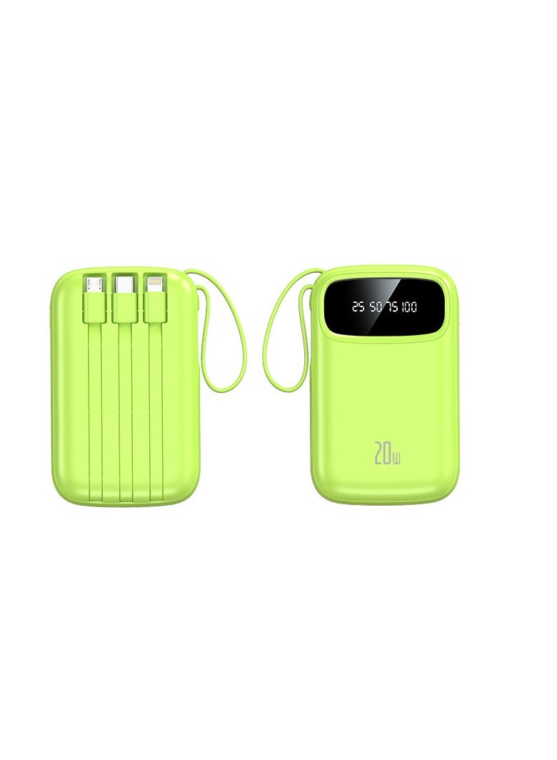 New digital display large capacity 10000 mAh power bank with built-in charging cable mini power bank (green) - Image 2