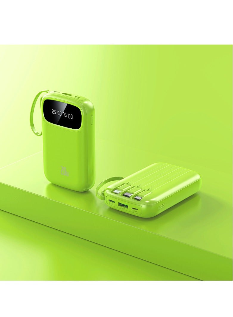 New digital display large capacity 10000 mAh power bank with built-in charging cable mini power bank (green) - Image 1