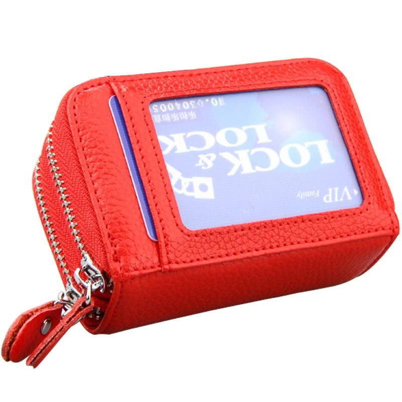 RFID Blocking Genuine Leather Credit Card Wallet, Double Zipper Card Holder with Small Pocket - Image 4