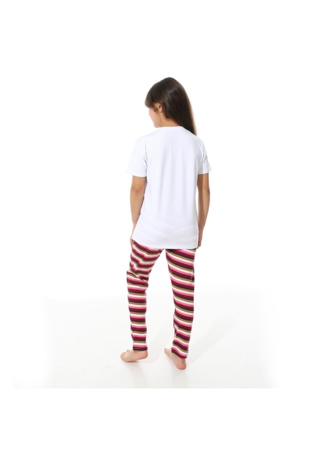 Caesar Girls' Derby Cotton Pajamas with Striped Design and Chest Print  - Image 3