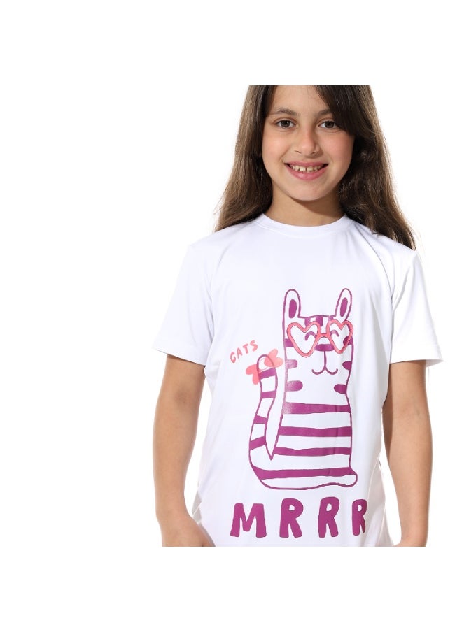 Caesar Girls' Derby Cotton Pajamas with Striped Design and Chest Print  - Image 4