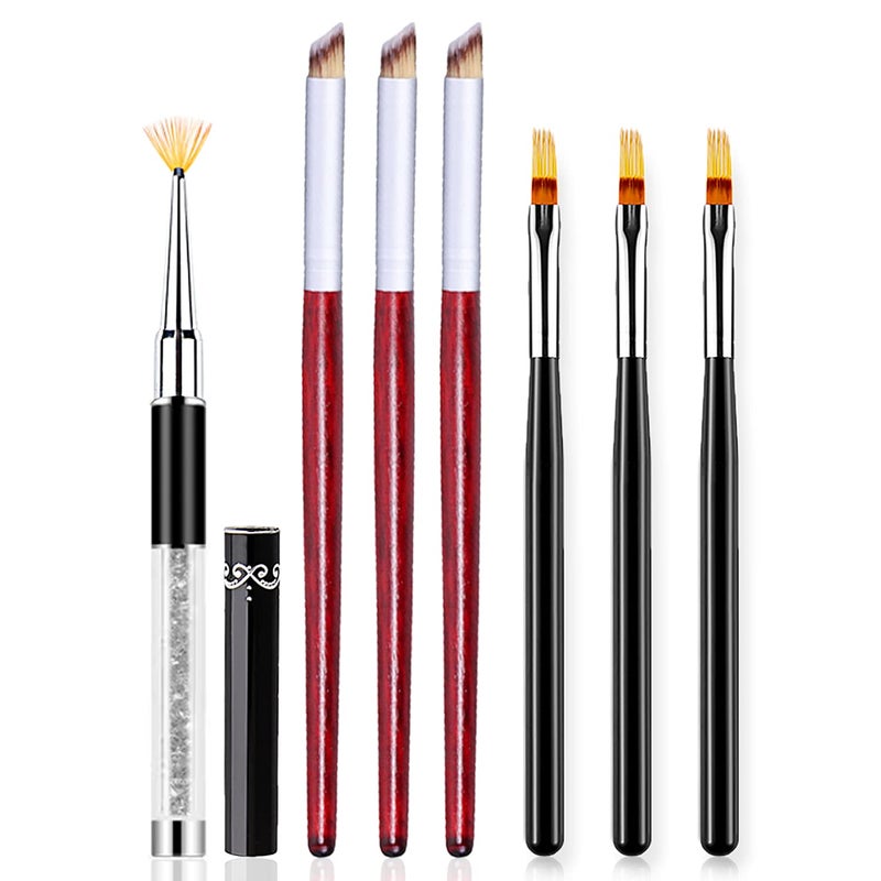 SILPECWEE 7Pcs Ombre Brush For Gel Nails Acrylic Nail Art Brush Fan Nail Brush Nail Gradient Pen Nail Sponges Pens Nail Art Tools For SalonDIY