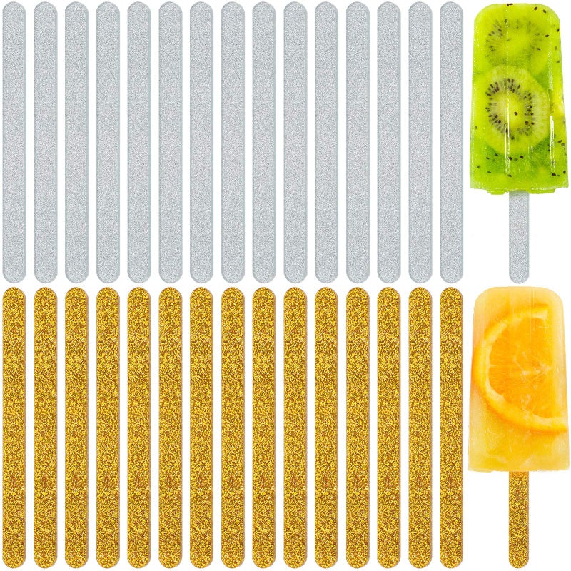 30 Pieces Acrylic Sticks Reusable Cakesicle Sticks Cake Pop Mold Mirror Ice Pop Sticks Ice Cream Cakesicle Mold for Home Cake Candy Gifts Party Craft 45 Inches Glitter Gold Glitter Silver