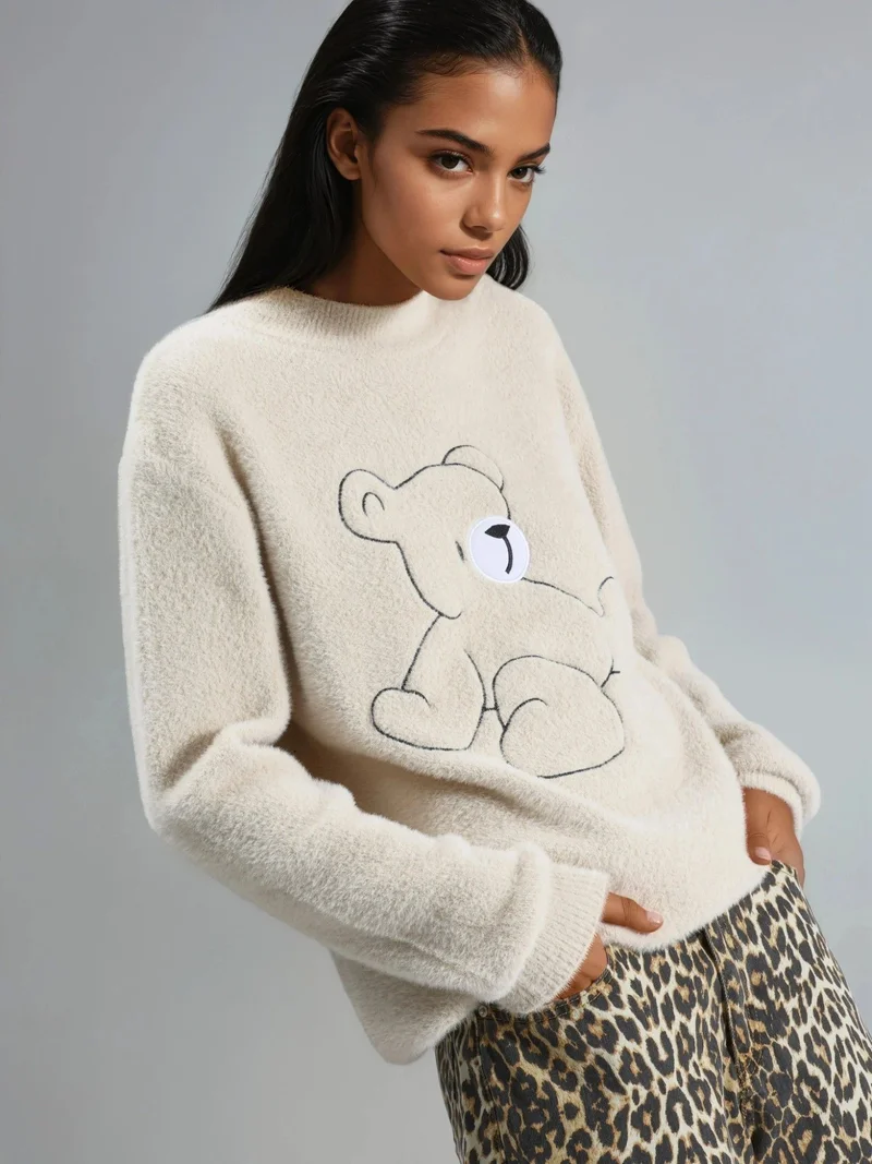 My Fashion Stone Natural MY FASHION Oversize Teddy Bear Plush Sweater for Women | Best Price UAE