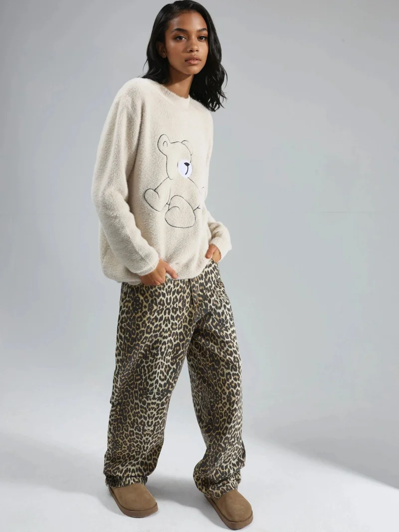 My Fashion Stone Natural MY FASHION Oversize Teddy Bear Plush Sweater for Women | Best Price UAE